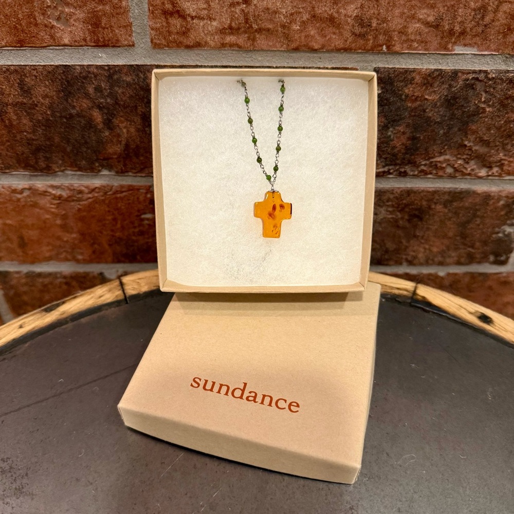 Vintage Sundance Amber Cross Beaded Necklace